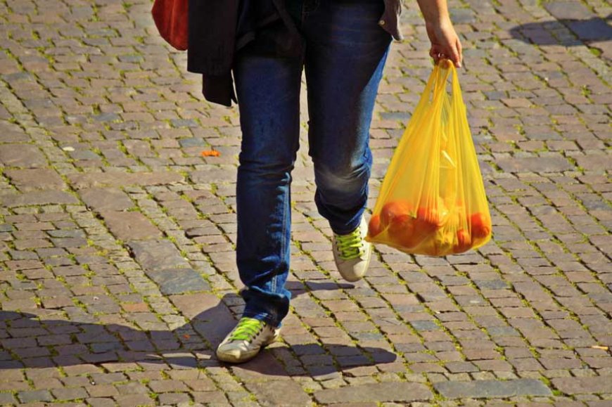 A shopper with a plastic shopping bag